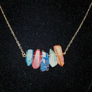 Raw Quartz Points Necklace on Gold